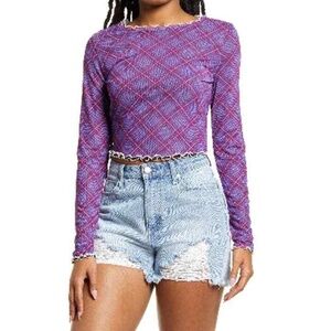 BP Nordstrom Lettuce Edge Reversible Purple & Black Mesh Top Y2K Preppy Fall